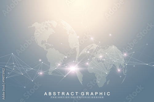 Big data complex world globe. Graphic abstract background communication. Perspective backdrop of depth. Virtual minimal array with compounds. Digital data visualization. Vector illustration Big data.