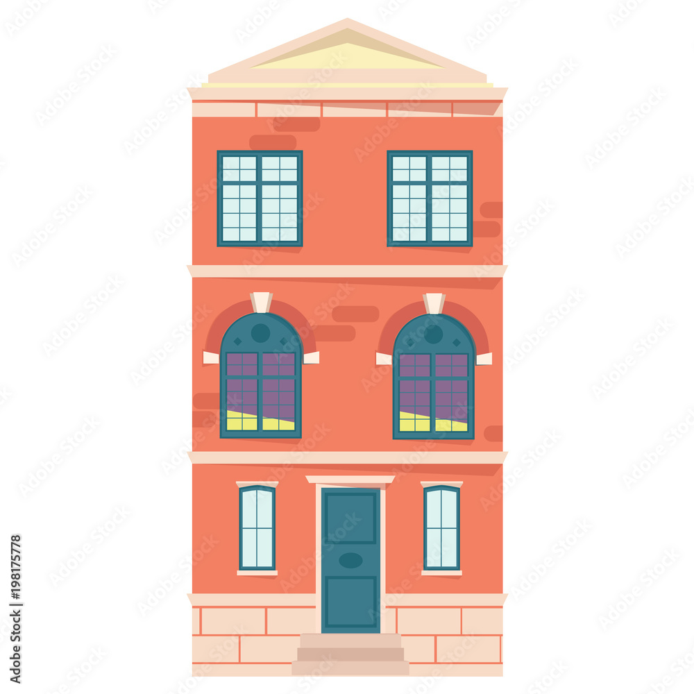 Urban house in flat design. Old buildings in european style isolated on white background. Vector illustration.