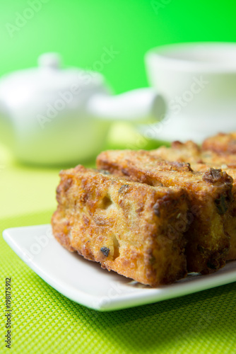 Deep fried Chinese style pumpkin cake ready to serve