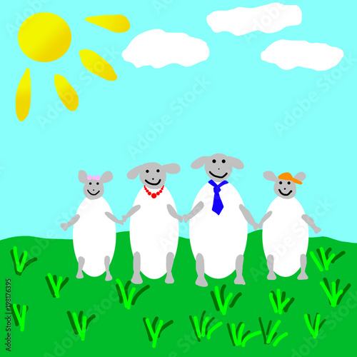 drawing of sheep family