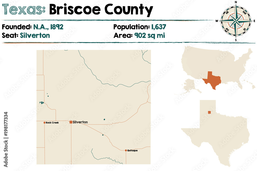 Detailed map of Briscoe county in Texas, USA.