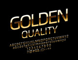 Vector Elite Golden Quality Font. Chic glossy Alphabet Letters, Numbers and Symbols