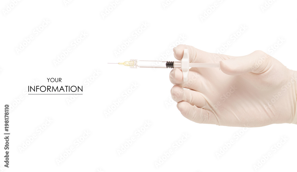Hands in medical gloves with syringe cosmetology medicine pattern Hands in medical gloves with syringe cosmetology medicine pattern