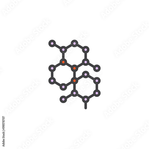 Molecular structure filled outline icon, line vector sign, linear colorful pictogram isolated on white. Chemical formula symbol, logo illustration. Pixel perfect vector graphics