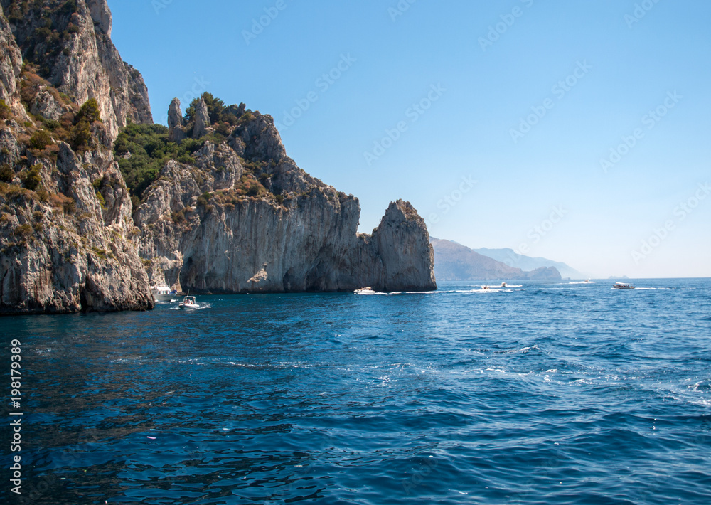  Boats with tourists near Grotta Bianca and Grotta Meravigliosa, Capri, Italy