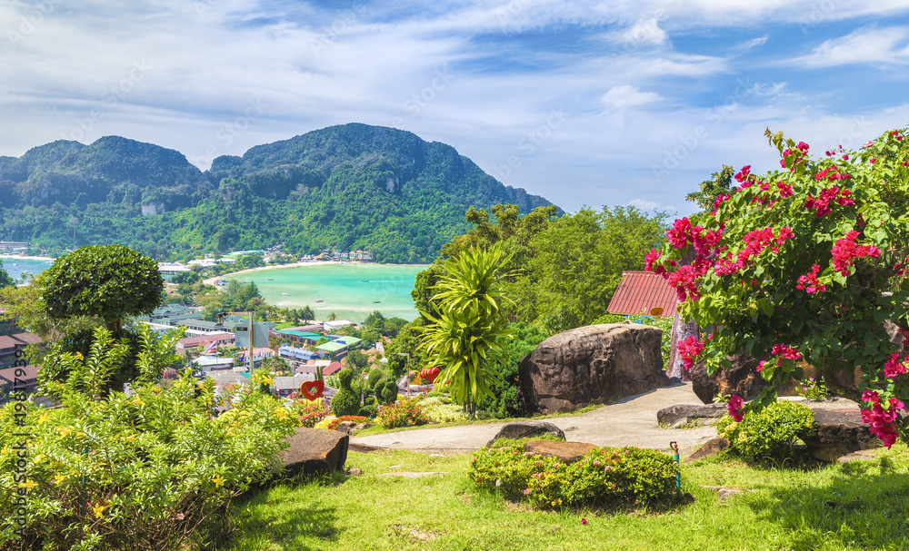 Panoramic view over Tonsai Village, Phi Phi Island, Thailand