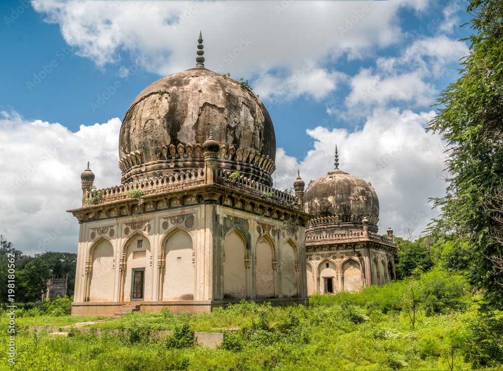 Two tomb monuments in the Qutb Shai tombs in Hyderabad India.