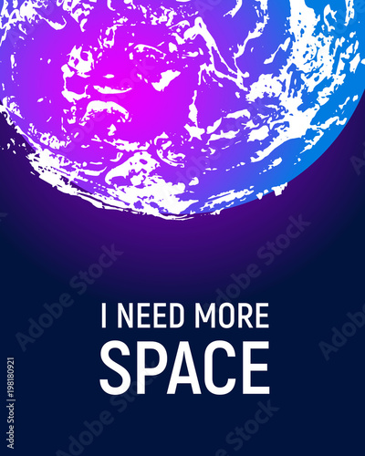Futuristic space planet poster background. Textured cosmic celestial body in deep blue sky. Cosmic party banner template. Vector illustration. Planet Earth vector.