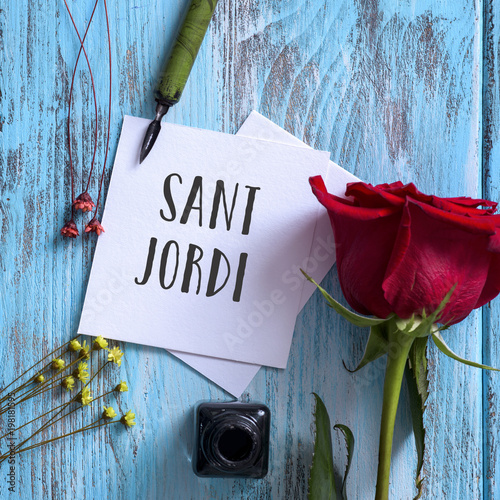 text Sant Jordi, Saint George Day in Catalan photo