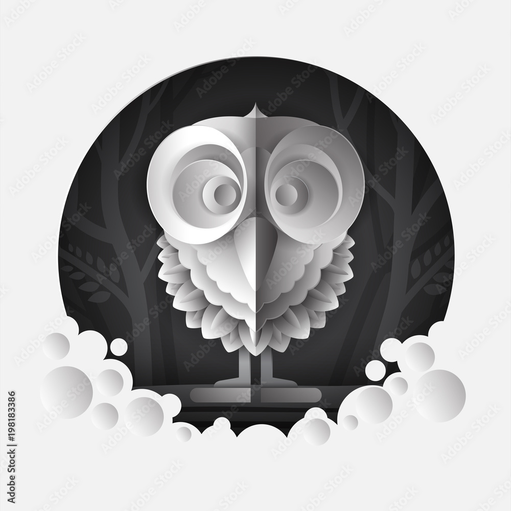 Obraz premium Illustration of owl at the jungle in paper art style