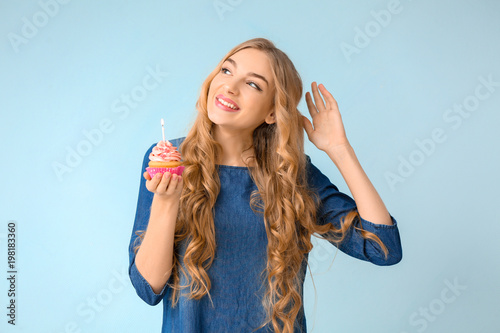 Happy young woman with birt...