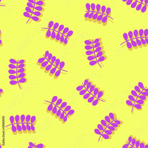 seamless  pattern violet leaves on yellow background