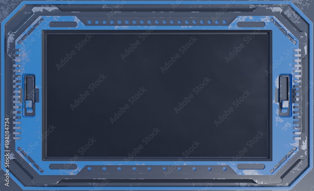 Black Futuristic Steel Screen Tablet Device in era sci fi. 3D rendering Stock Illustration