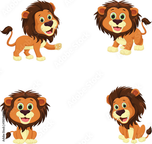 collection of cute lion cartoon 