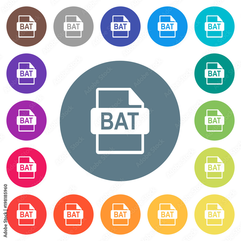 BAT file format flat white icons on round color backgrounds