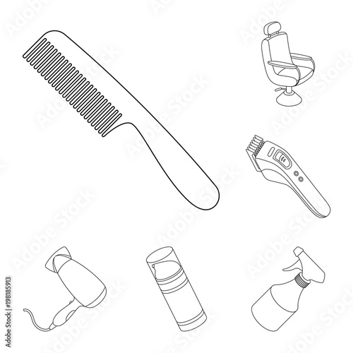 Barbershop and equipment outline icons in set collection for design. Haircut and shave vector symbol stock web illustration.