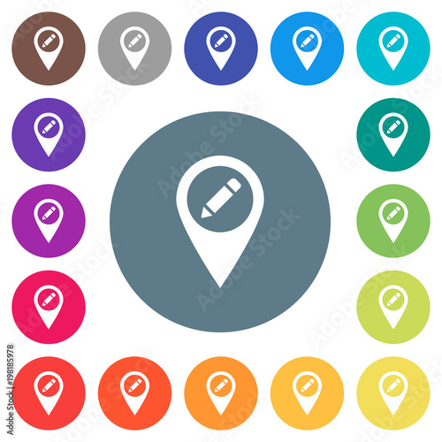 Rename GPS map location flat white icons on round color backgrounds