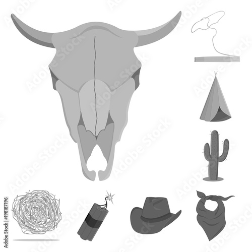 Attributes of the wild west monochrome icons in set collection for design.Texas and America vector symbol stock web illustration.