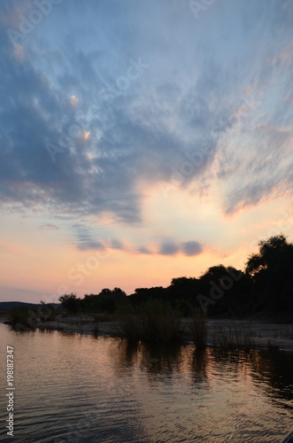 The African river sunset. Zambezi river, Zimbabwe