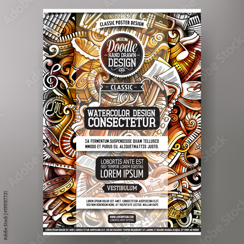 Cartoon watercolor hand drawn doodles Classic music poster design