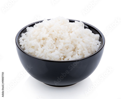 Rice cooker in a black bowl on white background