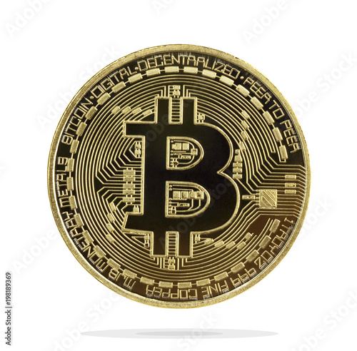 Digital currency. Cryptocurrency. Golden coin with bitcoin symbol isolated on white background.