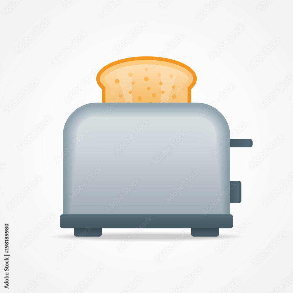 Toaster with slice of toast bread isolated on white background. Vector illustration. Toaster with slice of toast bread isolated on white background. Vector illustration.