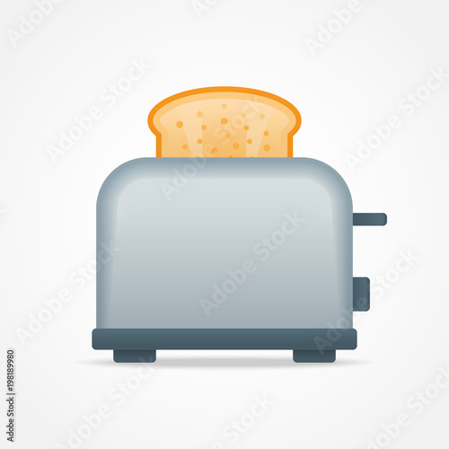 Toaster with slice of toast bread isolated on white background. Vector illustration.