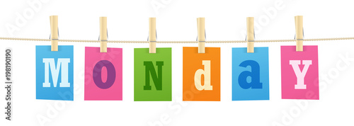 MONDAY letters pinned to string with pegs 