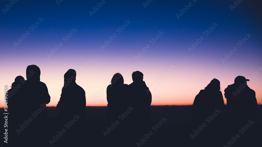 Fototapeta premium People travel nature. Travel relax. background silhouette People watching Sunrise. Thailand