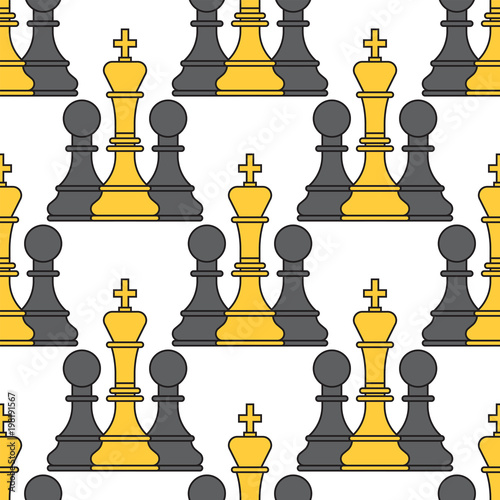 Chess board seamless pattern background chessmen tournament vector leisure concept knight group white and black piece competition