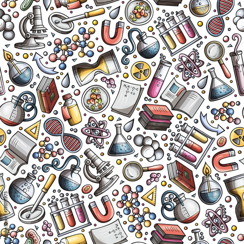 Cartoon cute hand drawn Science seamless pattern