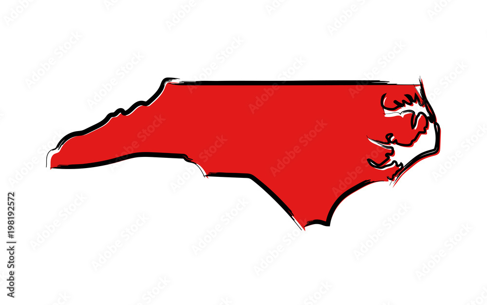 Stylized red sketch map of North Carolina Stock Vector | Adobe Stock