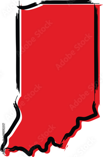 Stylized red sketch map of Indiana
