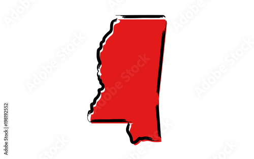Stylized red sketch map of Mississippi