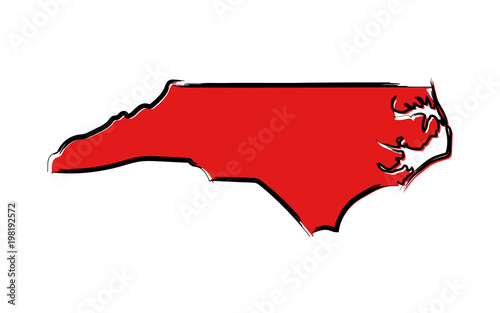 Stylized red sketch map of North Carolina