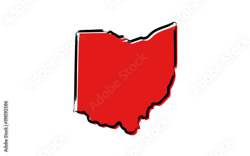 Stylized red sketch map of Ohio