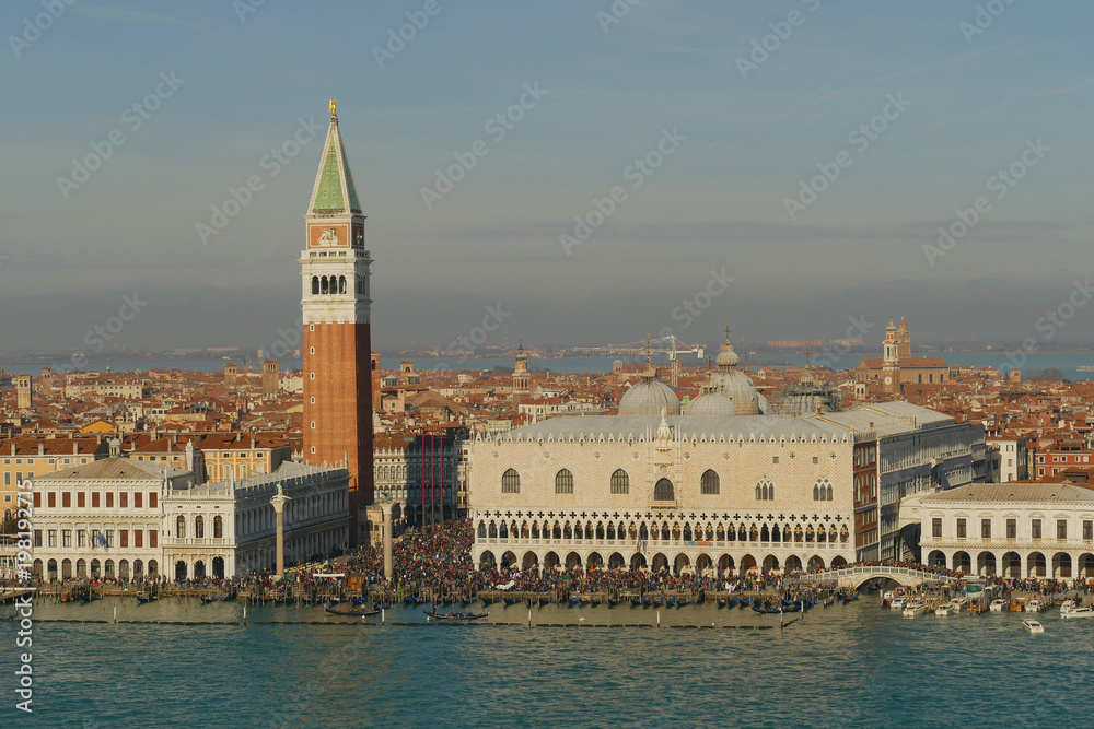 View over the lagoon of Venice to the Marcusplatz with the Campanile di San Marco and the Doges Palace View over the lagoon of Venice to the Marcusplatz with the Campanile di San Marco and the Doges Palace