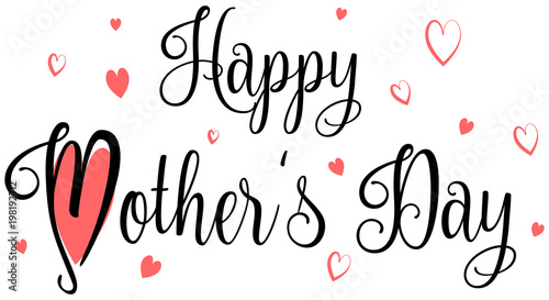 Happy mother's day calligraphy red hearts