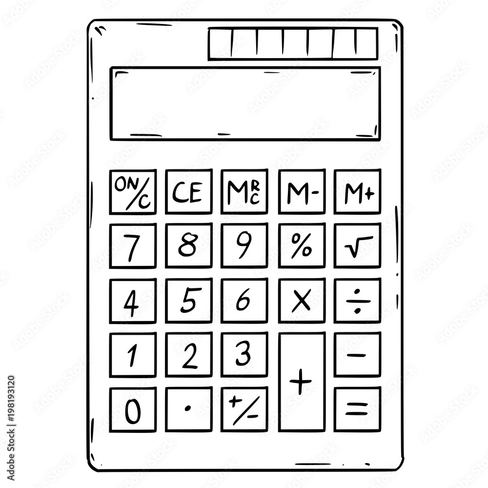 Vetor de Cartoon drawing conceptual illustration of electronic calculator  with empty or blank display. do Stock | Adobe Stock