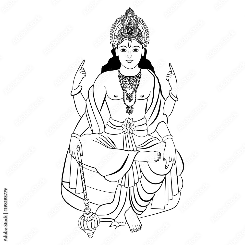 Hindu God Vishnu. Vector illustration. Stock Vector | Adobe Stock