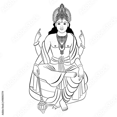 Hindu God Vishnu. Vector illustration.
