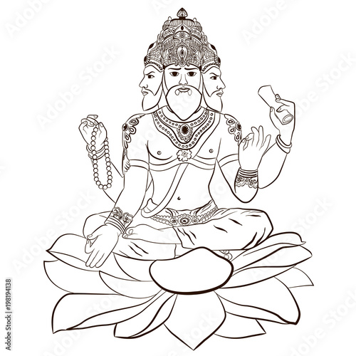 Illustration of Hindu God Brahma photo