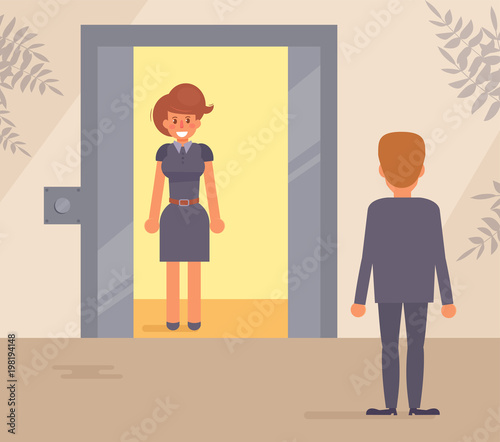 Elevator in office. Vector. Cartoon.
