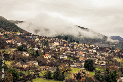 a mountain village in the area of zagorohoria greece photo