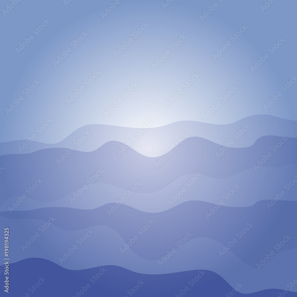 Abstract blue background with stylized sea waves. Vector flat design.