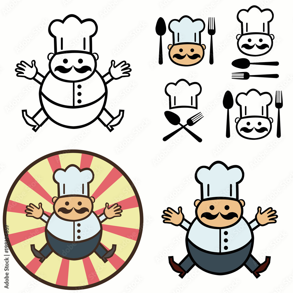 cartoon decorative cook.Set of four illustrations cartoon decorative cook.Set of four illustrations