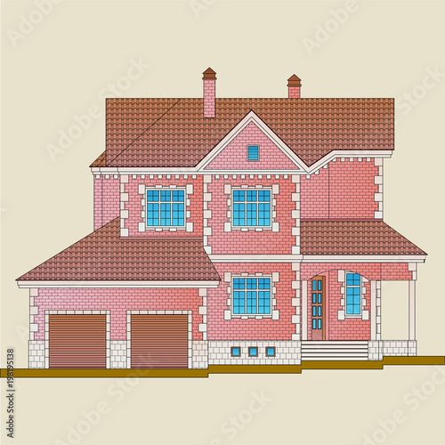 The house is built of red brick and decoration details with white stone. Classical style of the architecture of the apartment house.