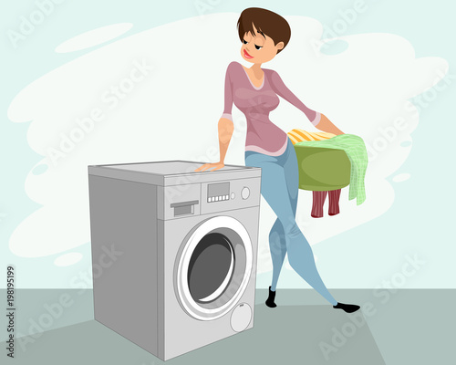 Woman and a washing machine