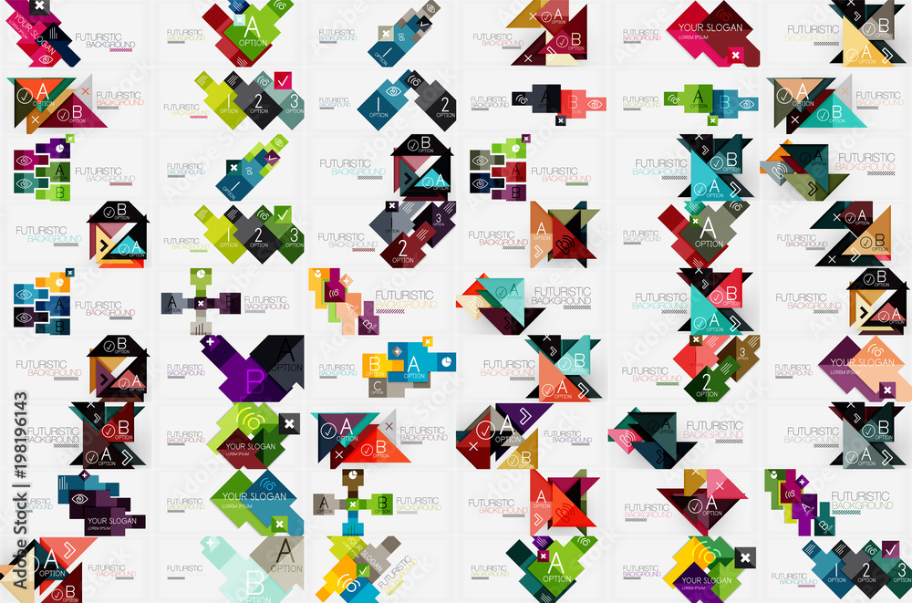 Obraz premium Mega collection of square and triangle banners made of pieces of paper - designs - stripes, ribbons, lines. For banners, business backgrounds, presentations